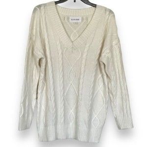 Olive + Oak Women’s White V Neck Cable Knit Pullover Sweater Small